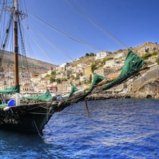 sailing vessel, Island, Greece, sea