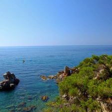 sea, ruins, green, rocks