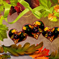 Autumn, birdies, heart, Leaf