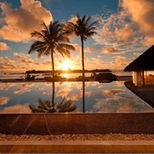 west, clouds, Home, reflection, sun, sea