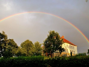 Great Rainbows, viewes, house, trees