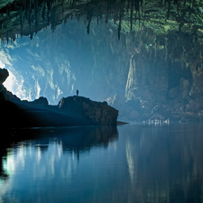 cave, rocks, Human, lake