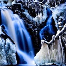 waterfall, rocks, icicle, icy