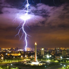 lightning, Jakarta, indonesia, Merdeka Square