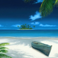 sea, Palms, Island, Boat