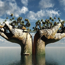 Stone, Palms, Island, hands