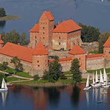 Galve, Trakai, Castle, lake, Lithuania, Island, Yachts