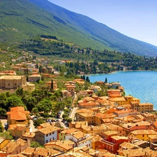 Town, sea, Italy, Mountains