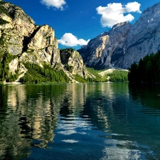 lake, rocks, forest