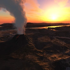 Lava, volcano, smoke