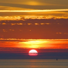 layers, clouds, sun, sea, The setting