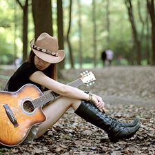 Women, Guitar, Leaf, Park