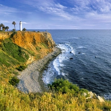 sea, Lighthouse, maritime, Cliffs