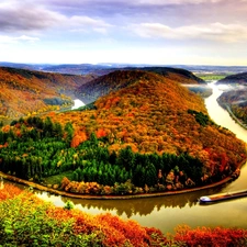 meander, autumn, viewes, River, trees