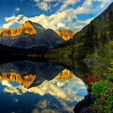 Mountains, reflection, Mirror, lake