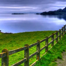 Meadow, lake, Mountains, Hurdle