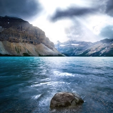 rays of the Sun, lake, Mountains