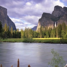 Mountains, lake, woods