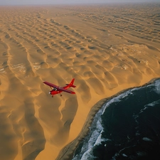 sea, plane, Namibia, Desert