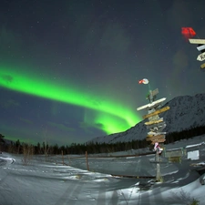 snow, dawn, Night, signposts, Mountains, Polaris