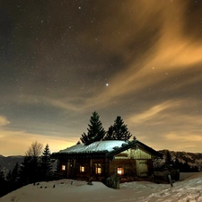 Sky, winter, Night, Home