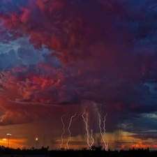 Storm, Sky, Night, thunderbolt