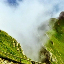 Mountains, terrace, observational, Fog