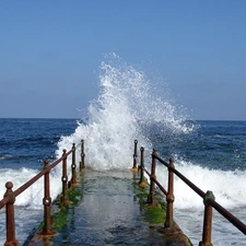 blue, sea, pier, Sky