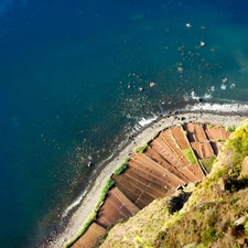 mountains, cultivated, plots, sea