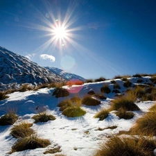 Przebijaj?ce, ligh, New Zeland, sun, luminosity, Mountains, winter, flash