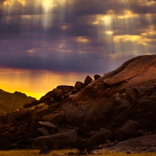 View, Przebijaj?ce, luminosity, ligh, flash, clouds, rocks, sun