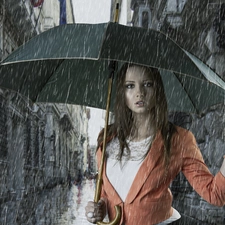 Lovely, Umbrella, Rain, girl