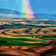 trees, Mountains, Great Rainbows, Palouse, viewes, Valley
