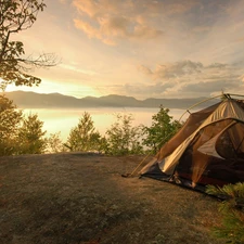 rays, lake, bivouac