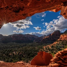 Red, rocks, The United States, Bush, Arizona, rocks, cave, Sedona