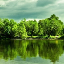 lake, viewes, reflection, trees
