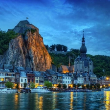 River, bridge, Belgium, Town, Wallonia