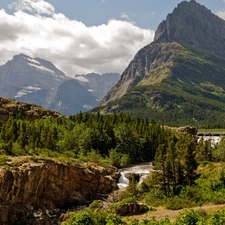 River, Mountains, forest