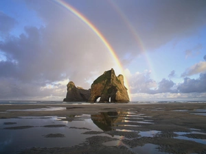 sea, Great Rainbows, Rocks