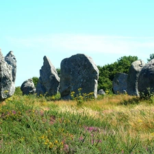 rocks, summer, Meadow