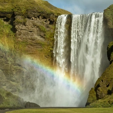 Great Rainbows, waterfall, rocks