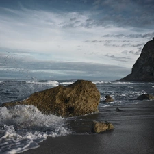sea, Beaches, rocks, Waves
