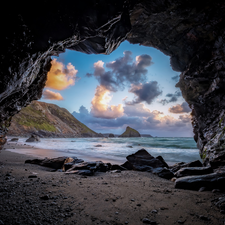 clouds, cave, Cathedral Cove, New Zeland, Waikato Region, rocks, sea, Coromandel Peninsula