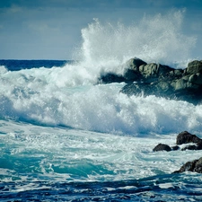 rocks, rough, sea