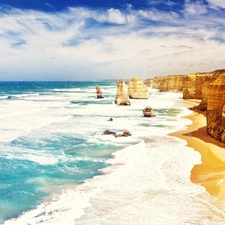 Waves, Sky, rocks, Beaches