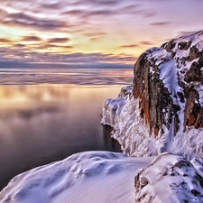 Rocks, winter, sun, sea, west