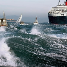 sea, Queen Mary 2, rough