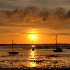 Sailboats, lake, Great Sunsets