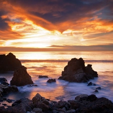 rocks, Great Sunsets, sea