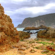 sea, Mountains, rocks